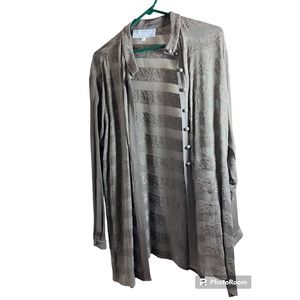 Vintage Dorothy Schorlen Platinum Sheer Button Down Blouse Large